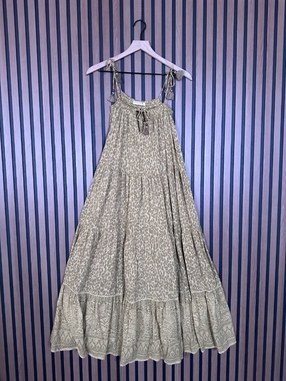 Spell & The Gypsy Wild Thing Dress XS Brown Strappy Midi Organic Cotton Flowy